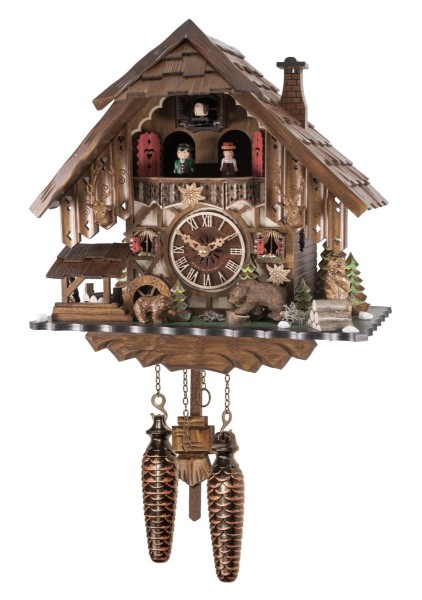 Black Forest chalet cuckoo clock with bears