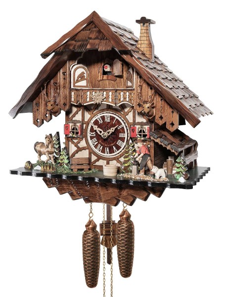Black Forest cuckoo clock with a blacksmith and a pony